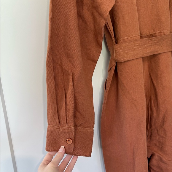 ABLE Charlyn Linen Blend Button Up Jumpsuit in Amber Brown - Picture 8 of 13